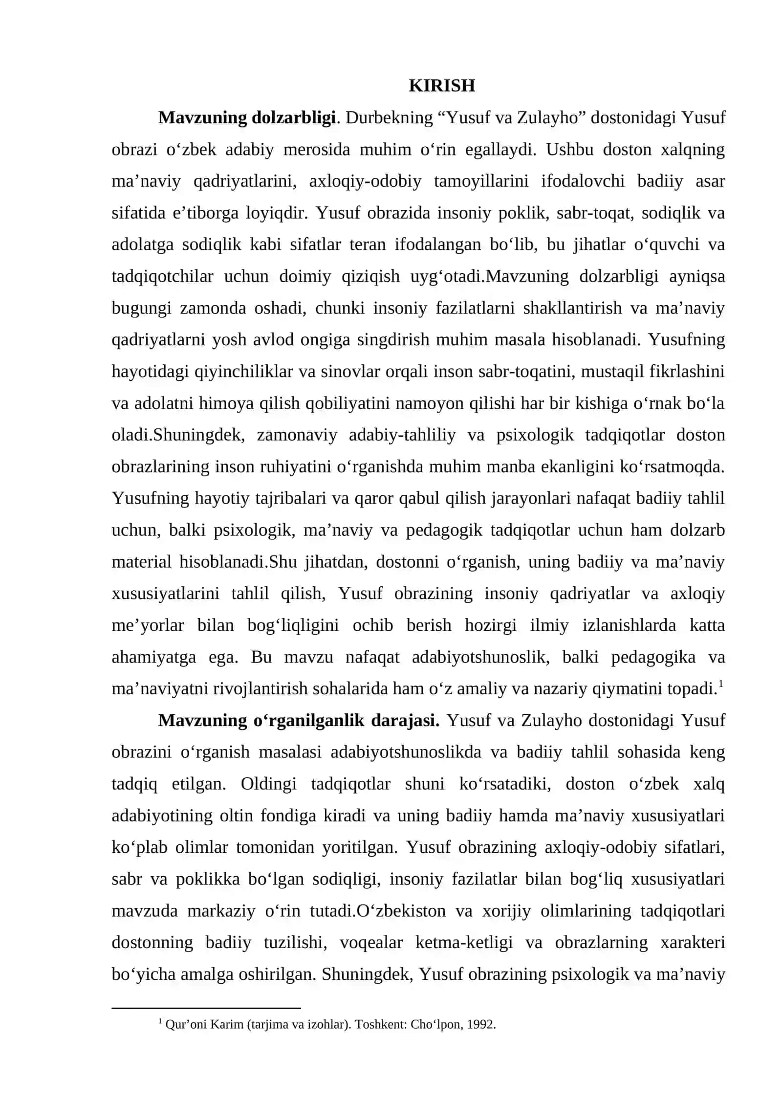 Yusuf obrazi va uning badiiy tafsifi mavzusida tayyor kurs ishi 3