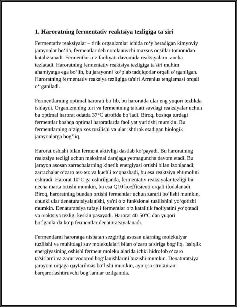 FERMENTATIV REAKSIYA TEZLIGIGA HARORAT VA MUHITNING BOG'LIQLIGI 3