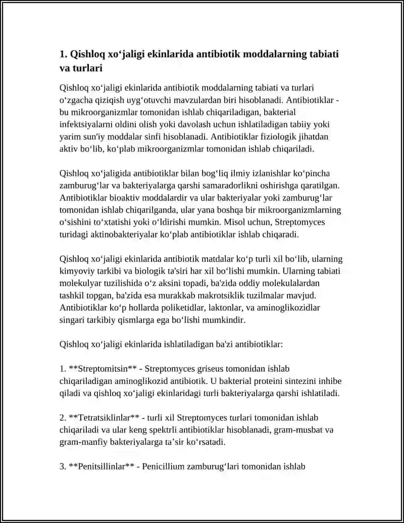 QISHLOQ XOʻJALIGI EKINLARIDAN ANTIBYOTIKLAR OLISH BIOTEXNOLOGIYASI 3