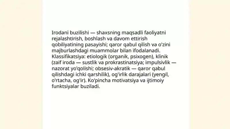 Irodani buzilishi.Irodasizlik xulq-atvori 3
