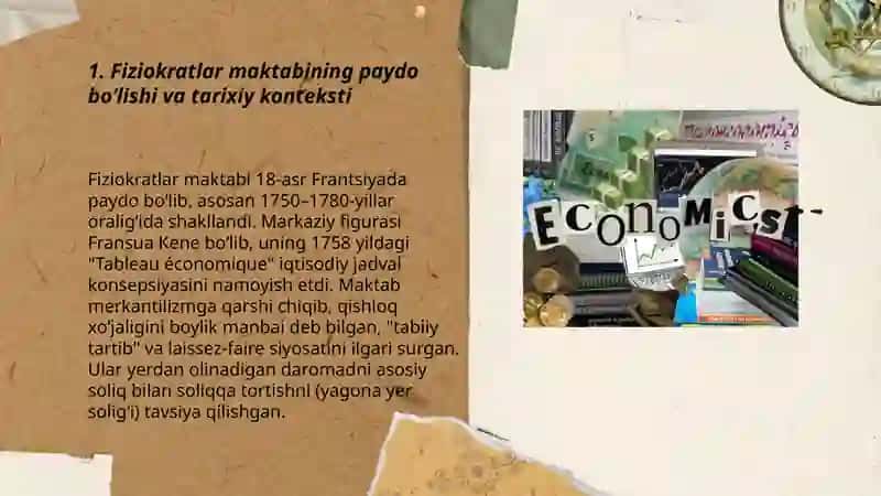 Fiziolratlar maktabi.F Kenening iqtisodiy jadvali 3