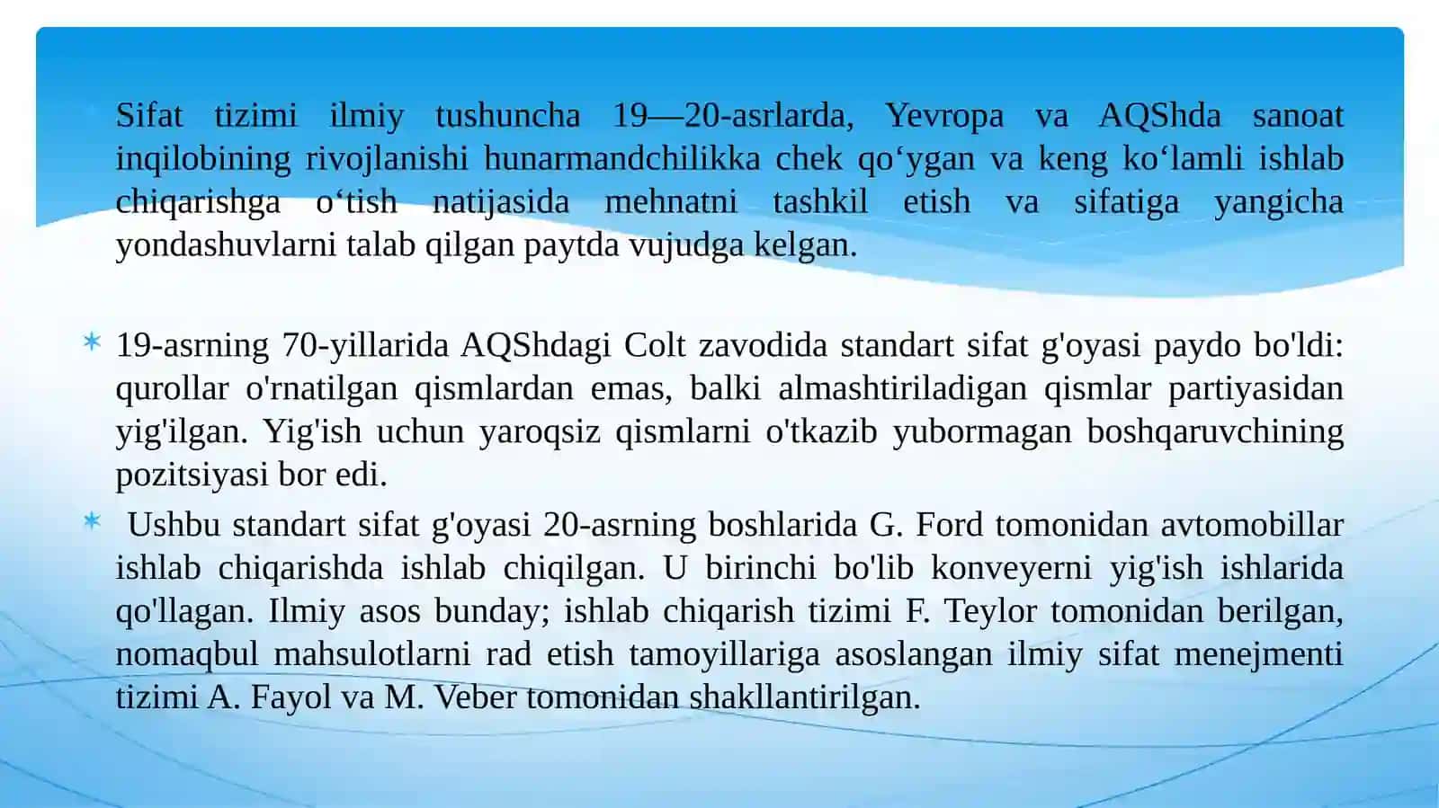 Mahsulotlarning asosiy sifat ko’rsatkichlari,puxtali sifatning ko’rsatkichlari,  kvalimetriyaning asosiy prinsplari va rivojlanishi 3
