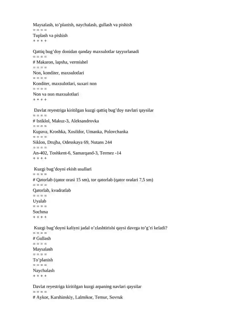 O’simlikshunoslik fanidan yakuniy test savollari 3