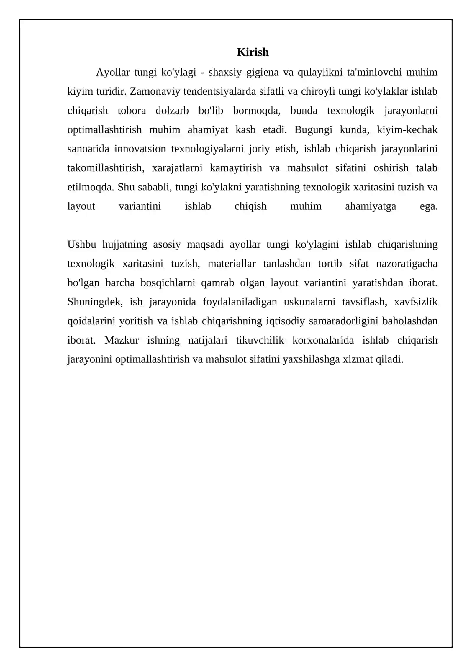 Ayollar tungi ko'ylagi texnologik xaritasi va maketi 3