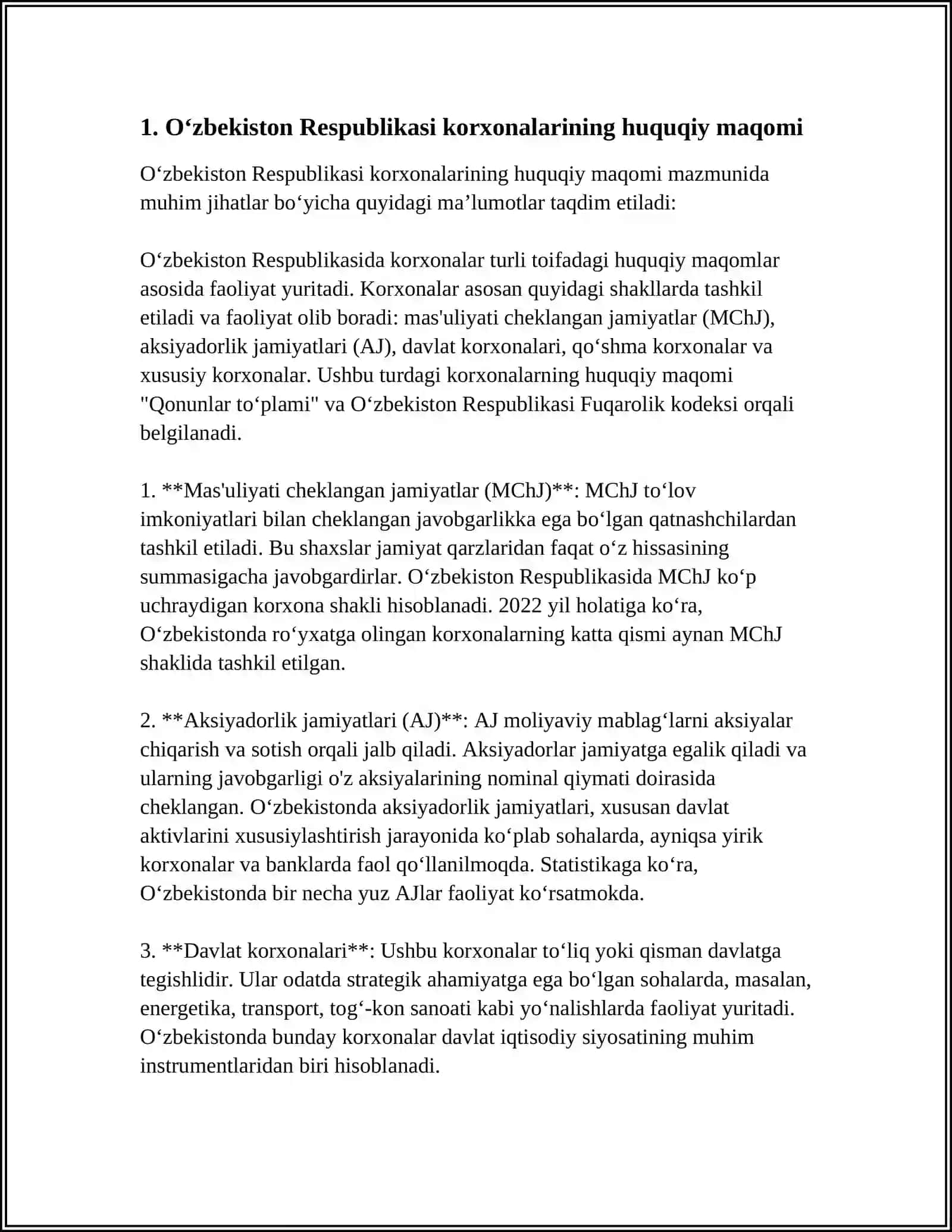 Oʻzbekiston Respublikasi "Korxonalarining Mazmuni va Mohiyati" Haqida 3