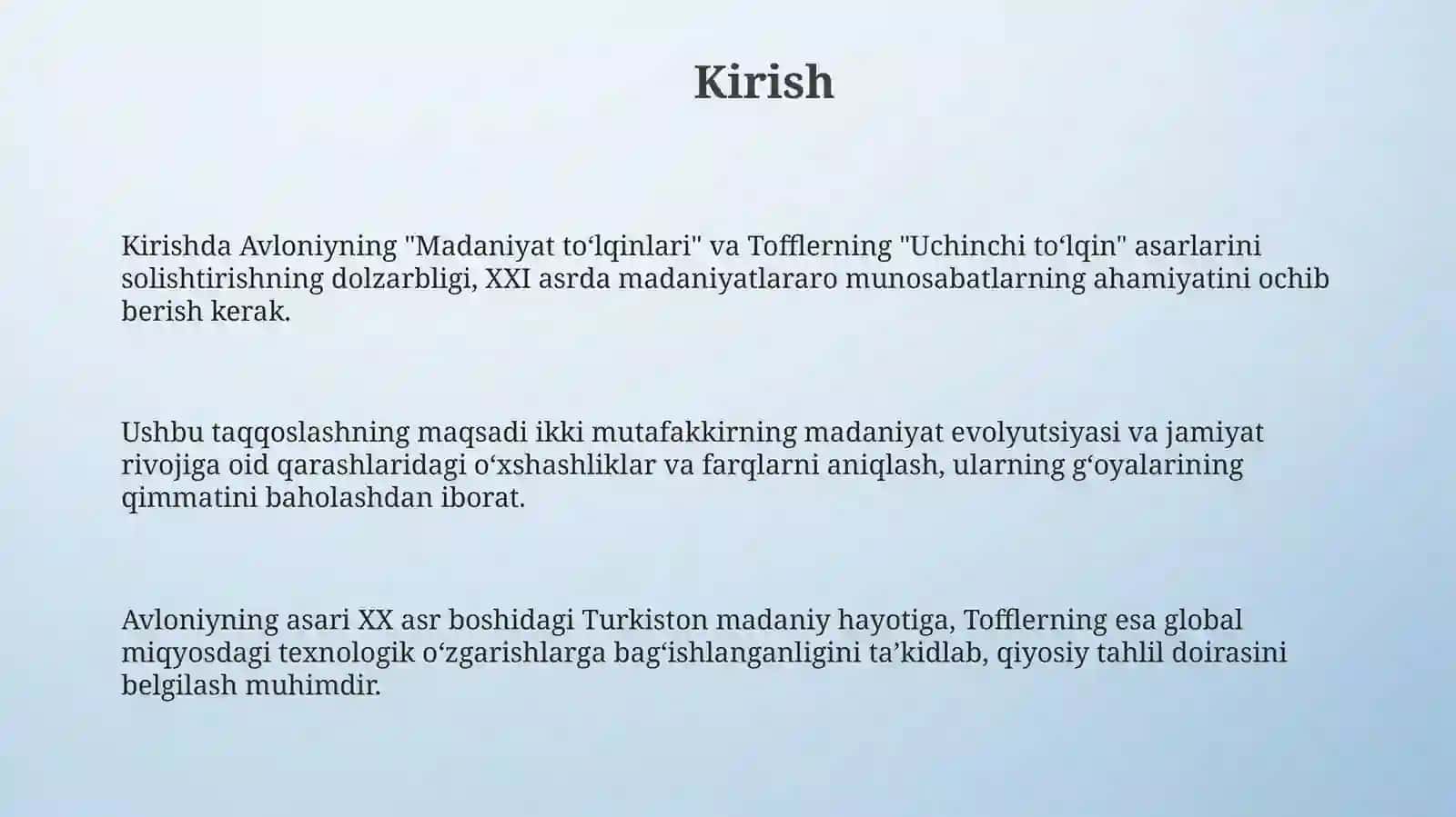 Avloniyning"Madaniyat toʻlqinlari"va E.Tofflerning"Uchinchitoʻlqin asarlarini qiyosiy tahlili 3