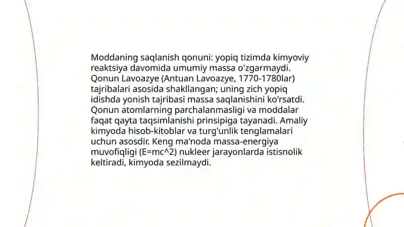 Moddaning saqlanish qonuni va uning yaratilishida olimlarning tajribalari 3