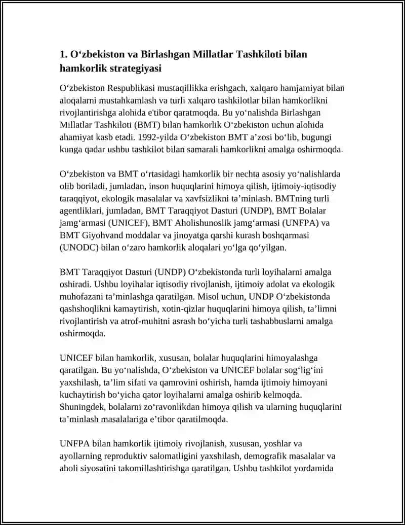 Oʻzbekiston Xalqaro Tashkilotlar bilan Hamkorlik Aloqalari 3