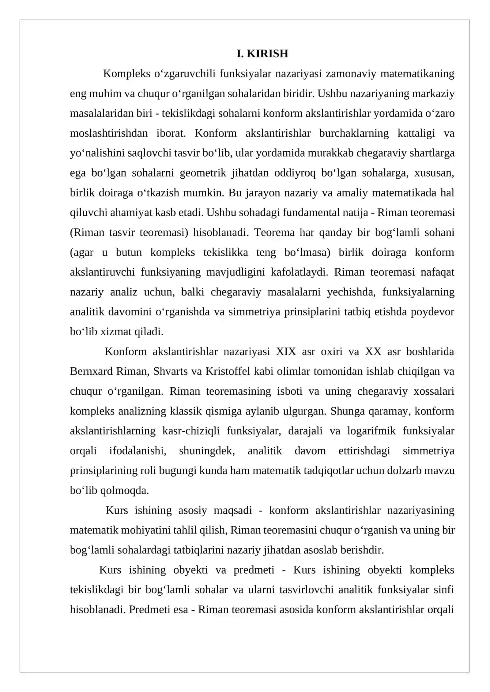 Konform aksntirishlari uchun Riman teoremasi. 3