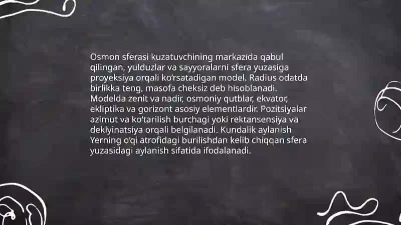 Osmon sferasi uning asosiy nuqta chiziq va aylanishlari 3