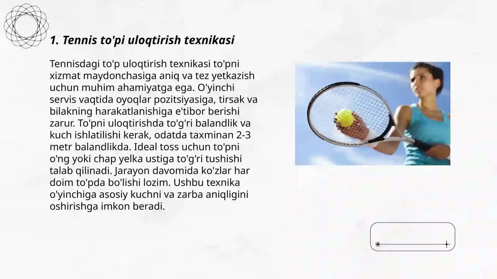 Tennis to'pi uloqtirish texnikasi 3