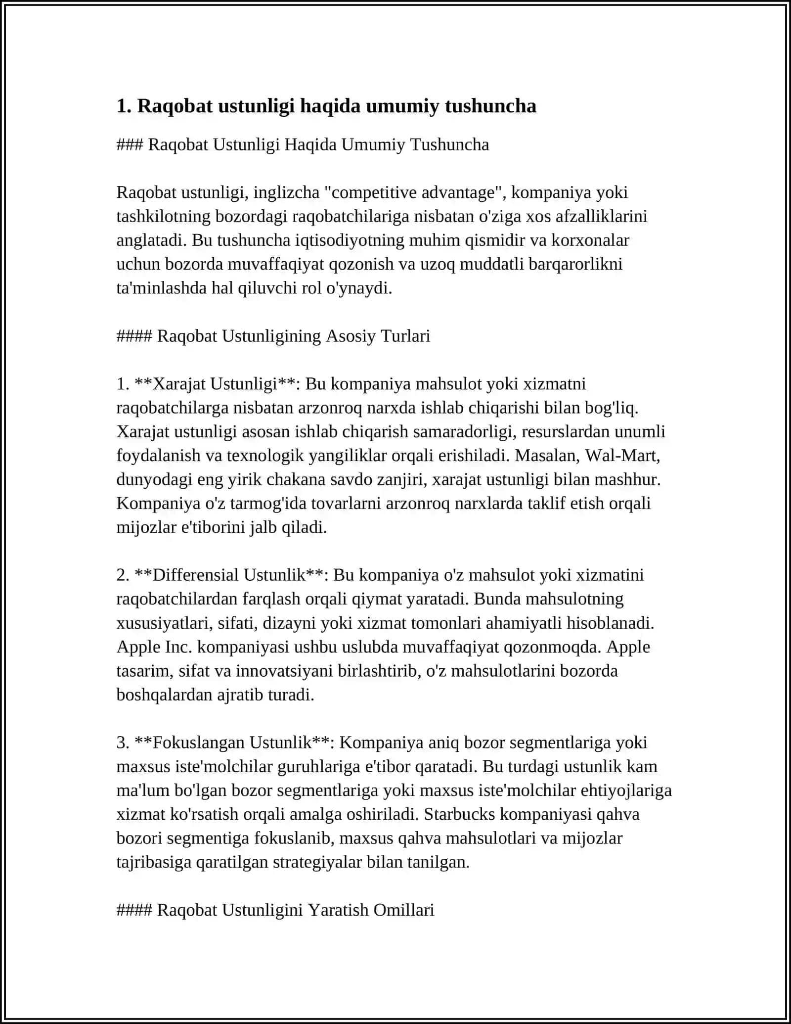 BIZNESDA RAQOBAT USTUNLIGINI TA’MINLASH BIZNESDA RAQOBATBARDOSHLIKNI BAHOLASH USLUBLLARI 3