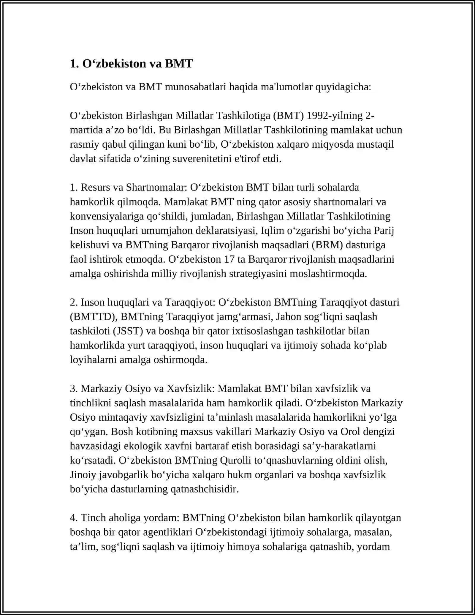 O‘ZBEKISTONNING XALQARO TASHKILOTLARI BILAN HAMKORLIK ALOQALARI 3