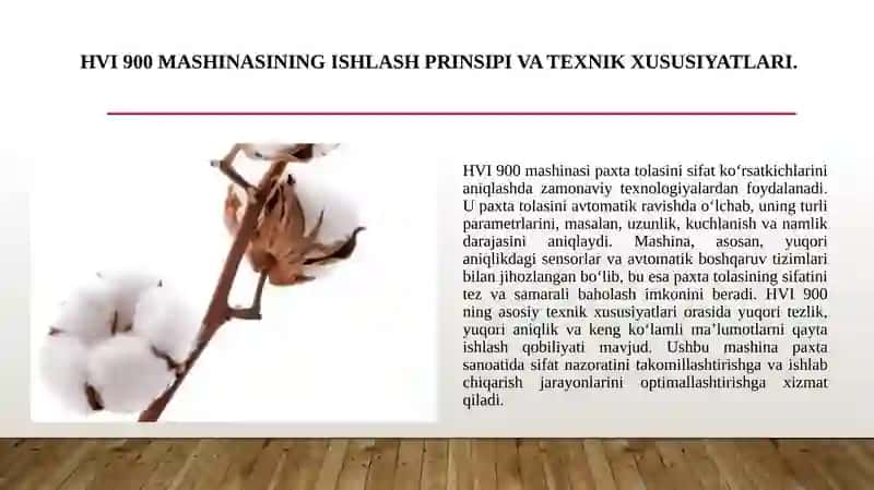 HVI 900 mashinasida paxta tolasini sifat koʻrsatkichlarini aniqlash 3
