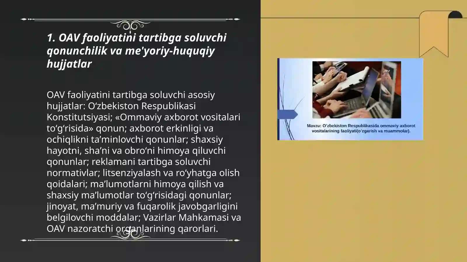OAV faoliyatini tartibga soluvchi qonunchilik va me'yoriy-huquqiy hujjatlar 3