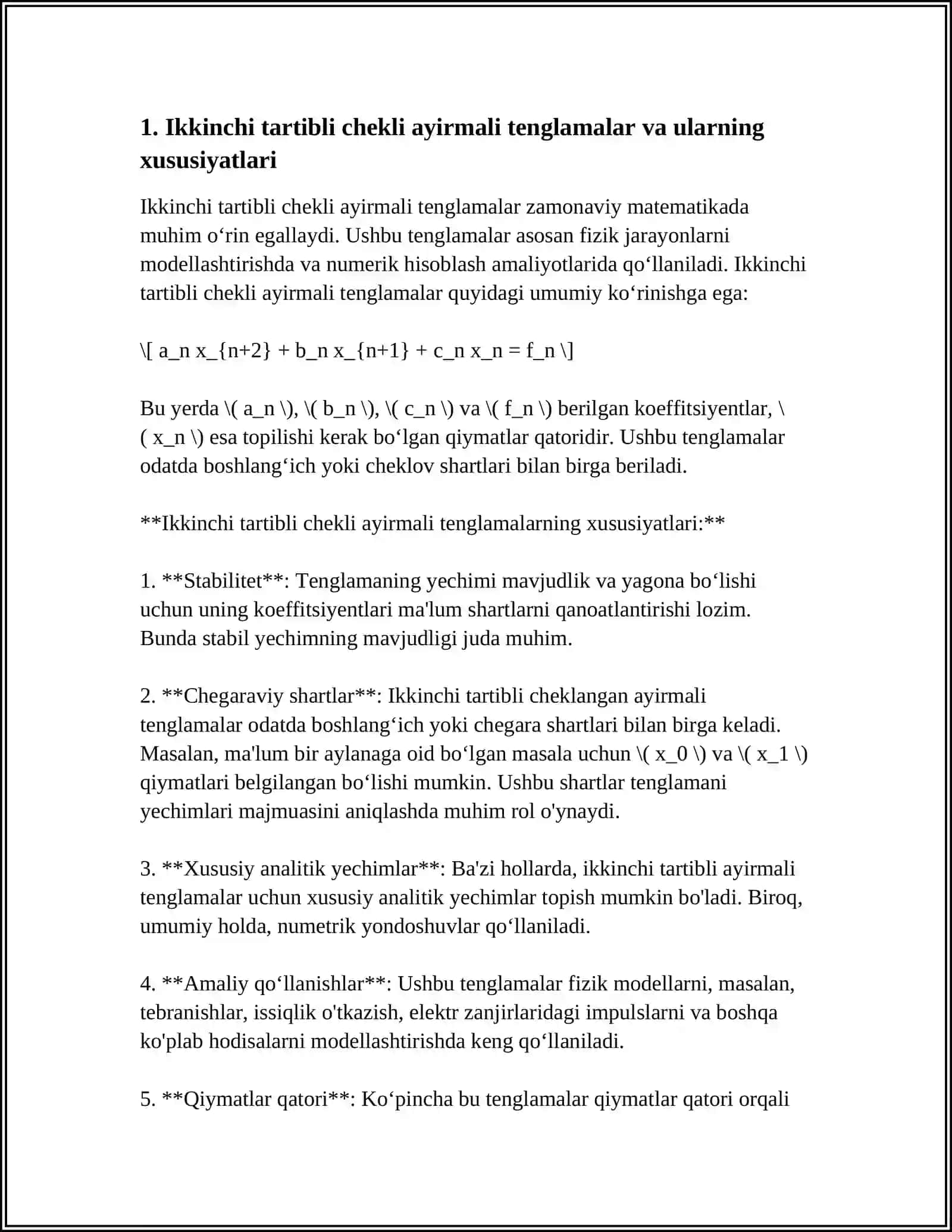 MUSTAQIL ISH Mavzu: IKKINCHI TARTIBLI CHEKLI AYIRMALI TENGLAMALAR 3