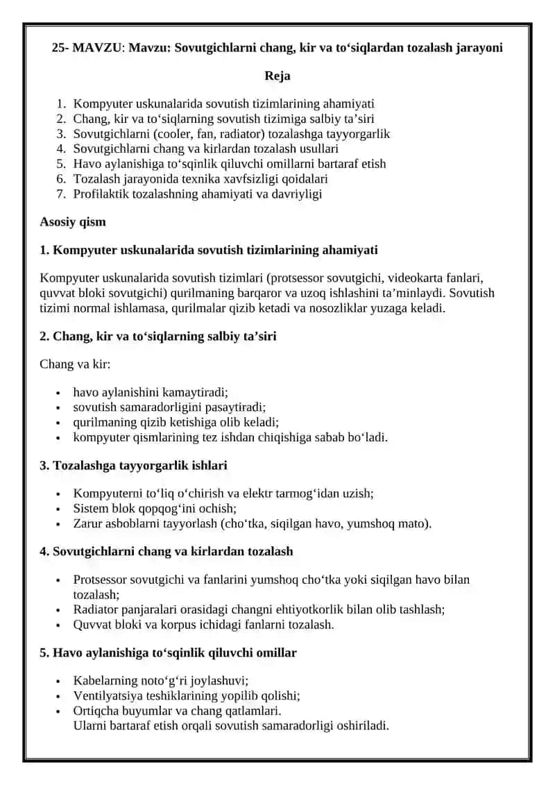 KOMPYUTER USKUNALARIGA TEXNIK XIZMAT KO‘RSATISH 3