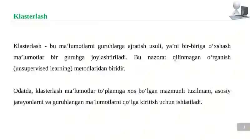 Axborot izlashda klasterlash (klasterlash tushunchasi va ahamiyati, hujjatlarni klasterlash algoritmlari 3