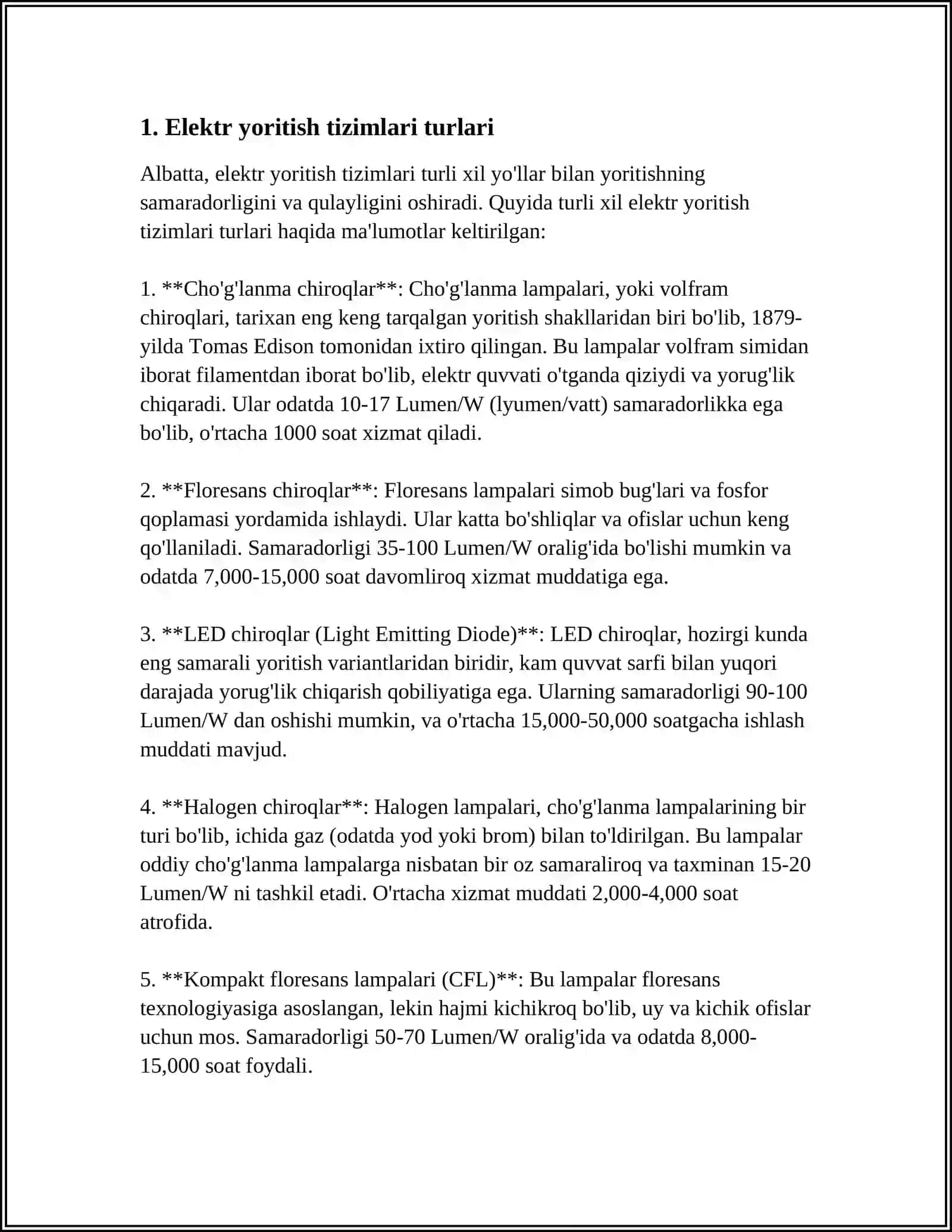 Elektr yoritish tizimlari turlari 3