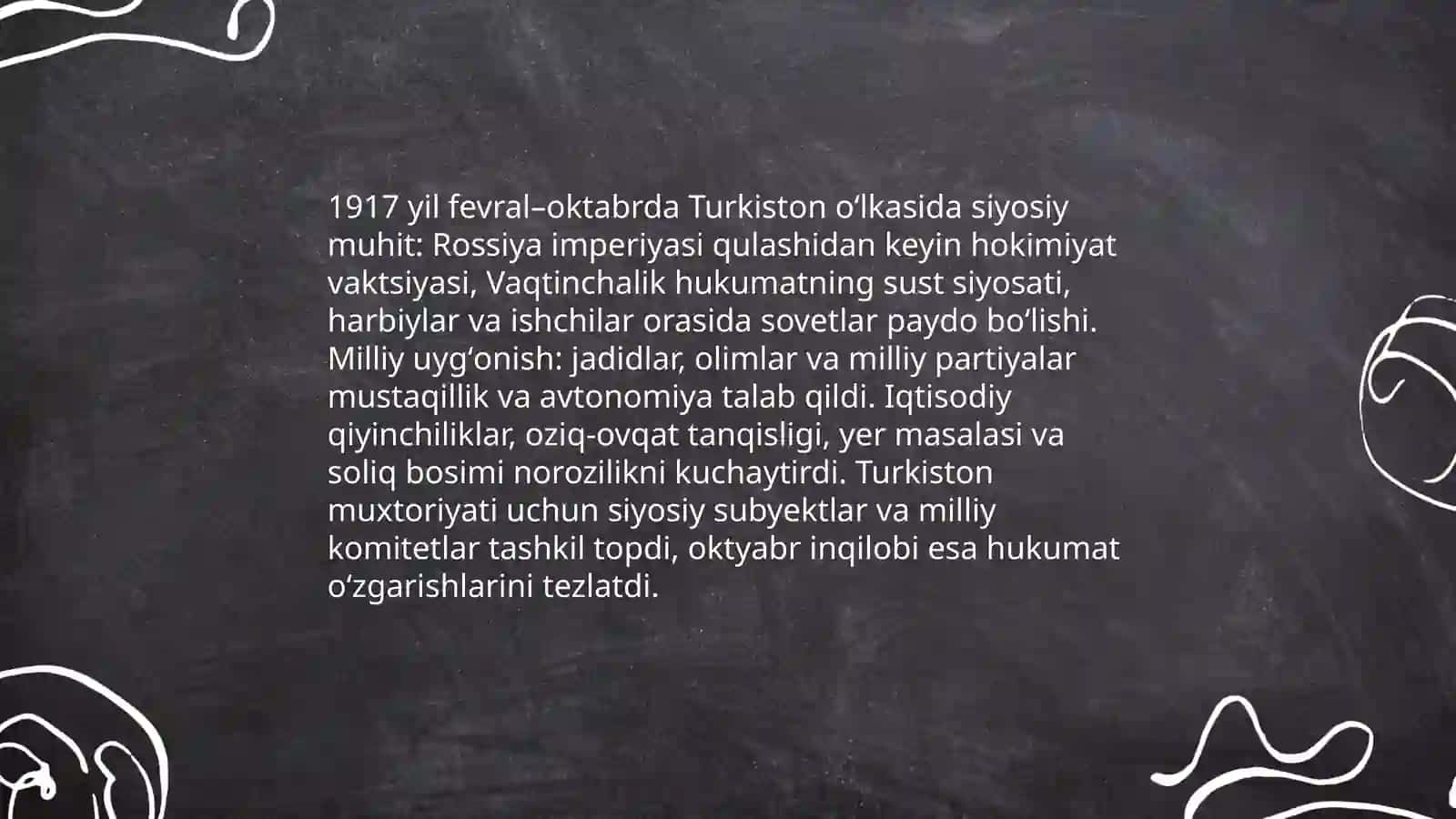 Turkiston oʻlkasi 1917 yil fevral ooktabr oylarida Turkiston muxtoriyati 3