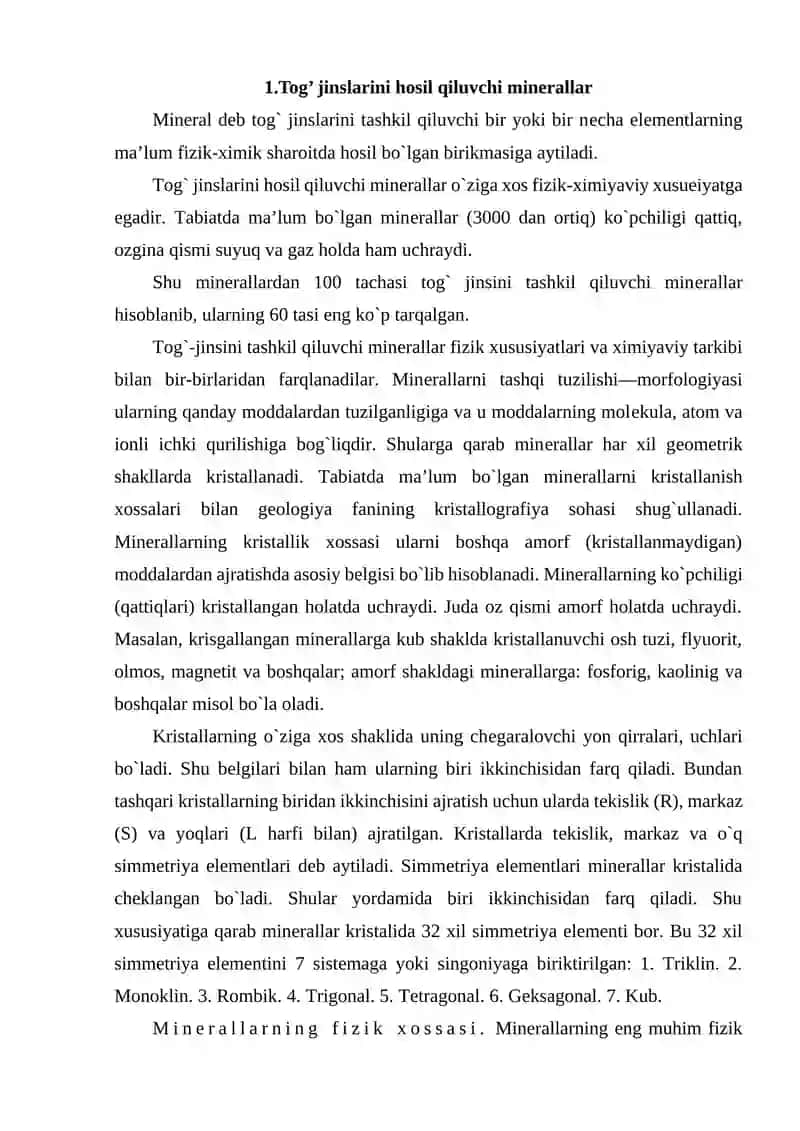 TOG‘ JINSINI HOSIL QILUVCHI MINERALLAR VA ULARNING FIZIK VA KIMYOVIY XOSSALARI 3