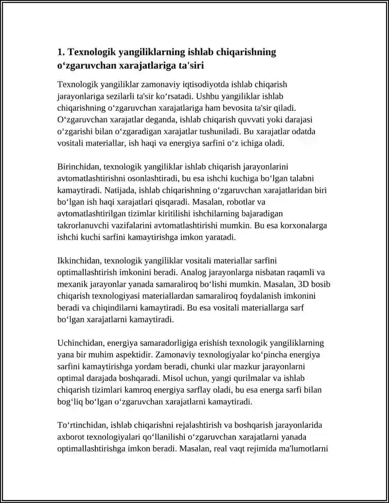 TEXNOLOGIK YANGILIKLARNING ISHLAB CHIQARISH XARAJATLARIGA TASIRI 3