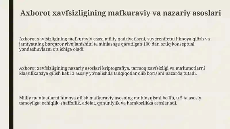 Axborot xavfsizligining mafkuraviy va nazariy asoslari 3