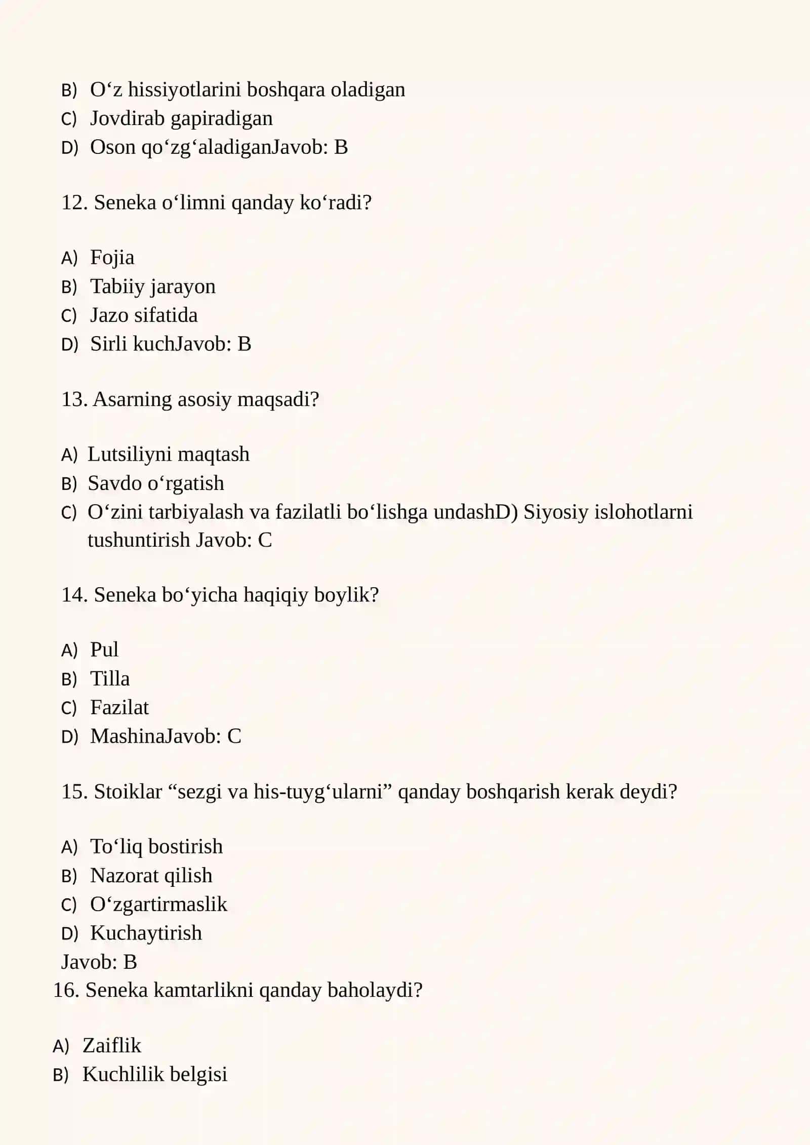 Senekaning “Lutsiliyga axloqiy xatlari” Test: 3