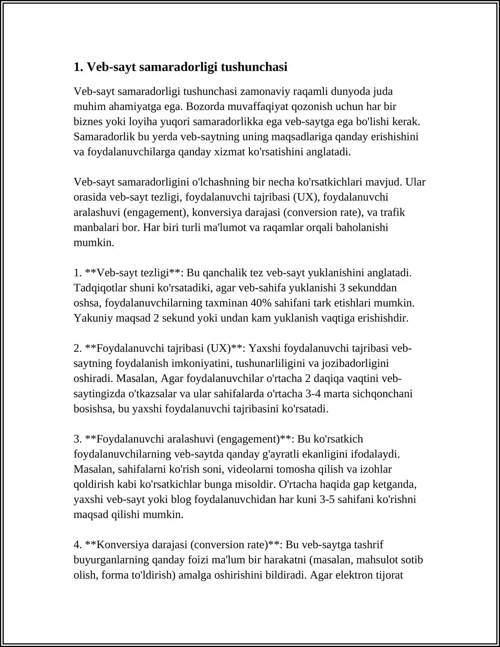 VEB- SAYT SAMARADORLIGINI BAHOLASH MAVZUSIDA MUSTAQIL ISH 3