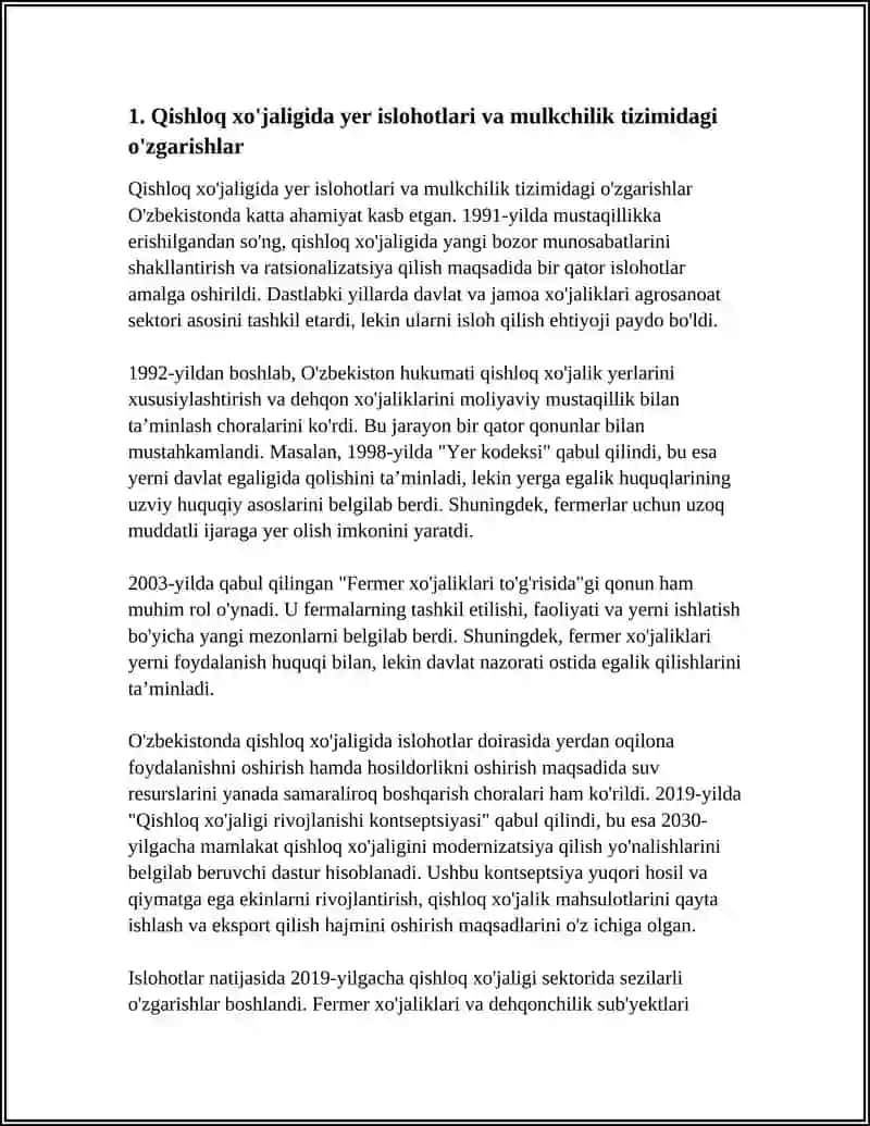 Qishloq xo'jaligida yer islohotlari va mulkchilik tizimidagi o'zgarishlar 3