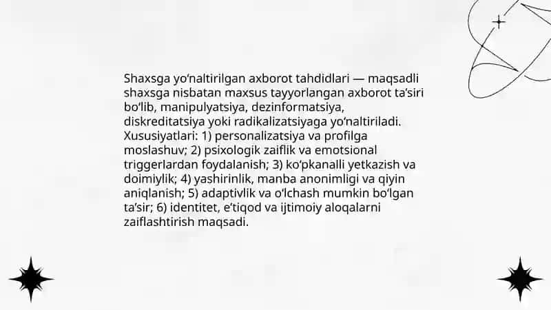 Shaxsga yo‘naltirilgan axborot psixologik diniy va madaniy tahdidlar 3