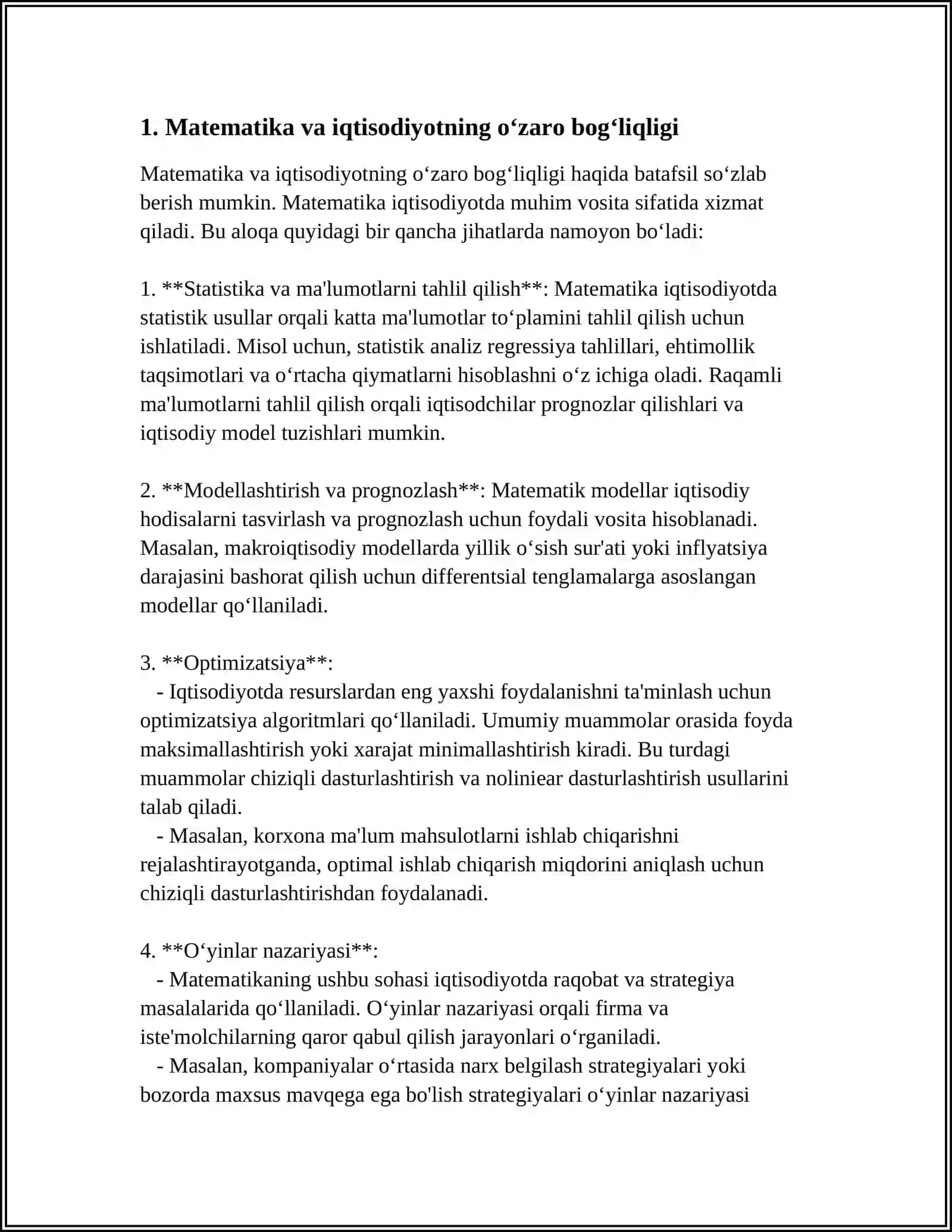 SOHADAGI IQTISODIY TIZIMINI IFODALOVCHI AMALIY MASALALRNI YECHISH. SOHA BO'YICHA MATHCAD SISTEMALARIDA ISHLASH 3