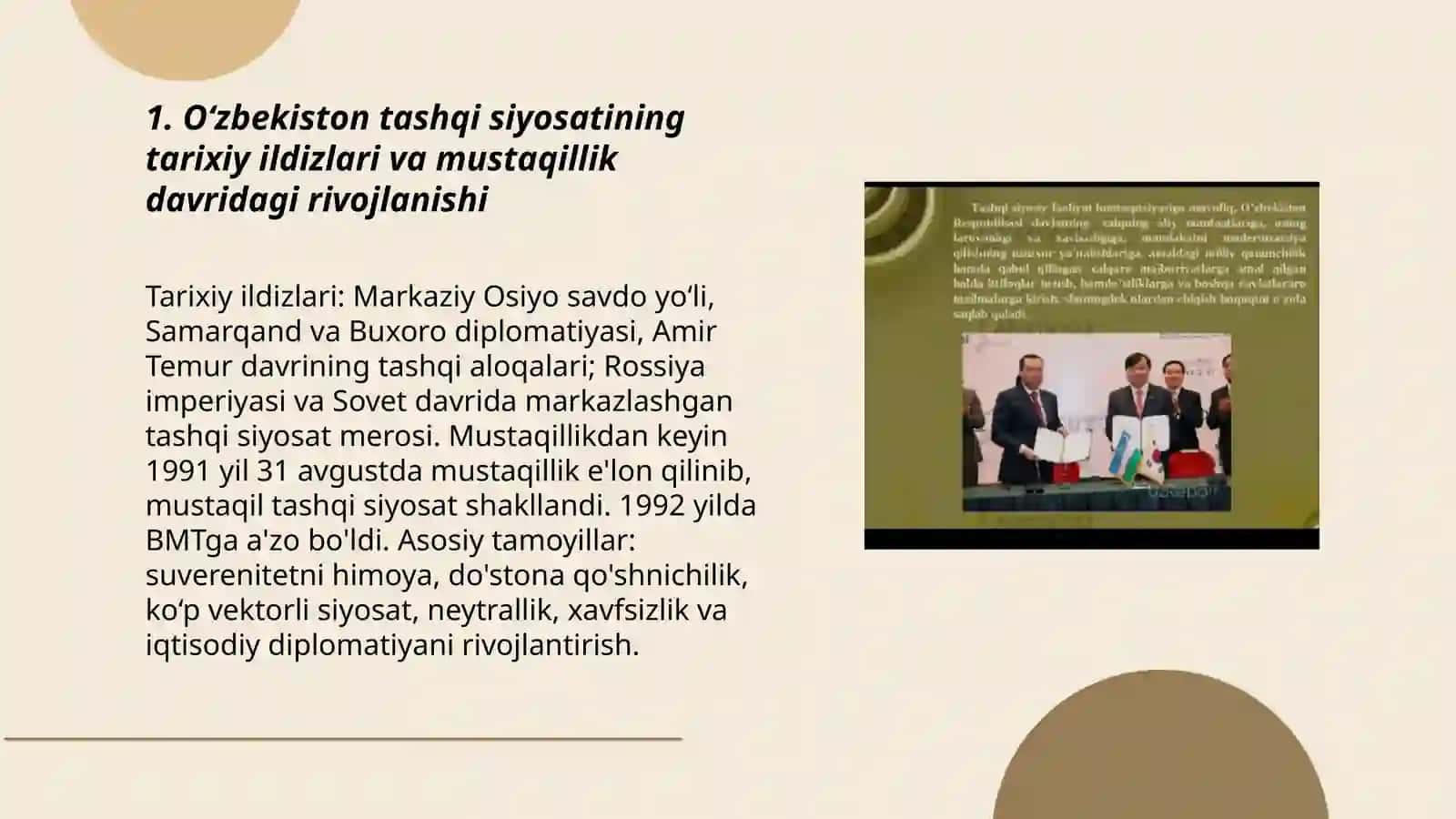 Oʻzbekiston tashqi siyosatining asoslarini ishlab chiqish va uning jahon miqiyosida tan olinishi 3
