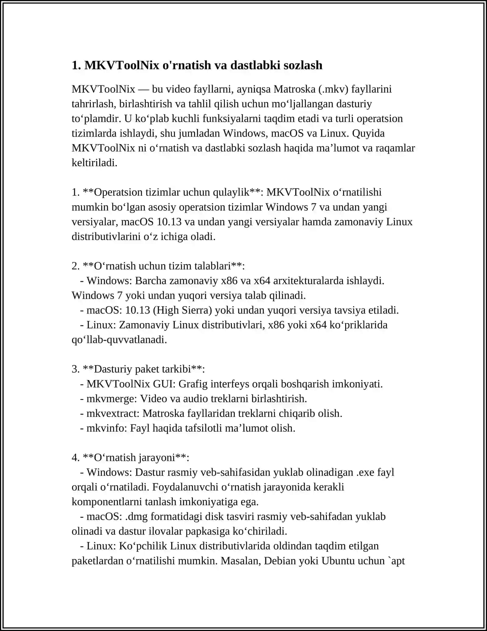 MKVTOOLNIX VIDEO MUHARRIRI IMKONIYATLARINI O'RGANISH 3