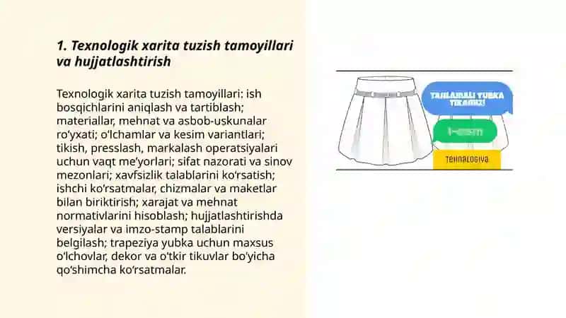 Qiz bolalar yubkalari uchun texnologik xaritasini tuzish, maketini tikish 3