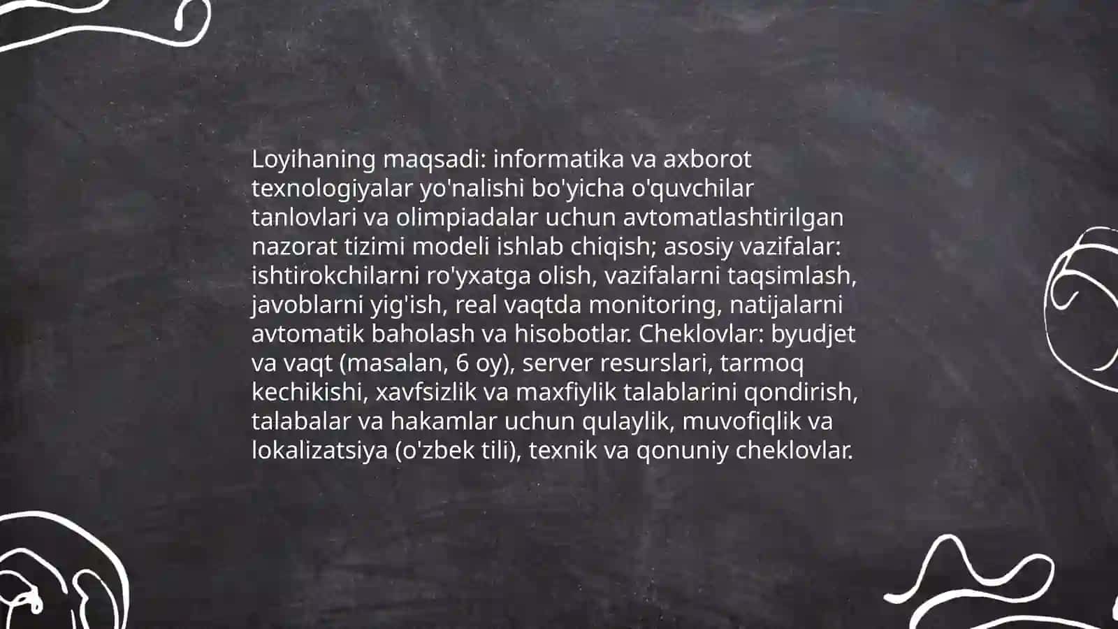 Informatika va axborot texnalogiylar yo'nalishi bo'yicha o'quvchilar uchun tanlovlar olimpiadalar bo'yicha nazorat tizimi modelini ishlash 3