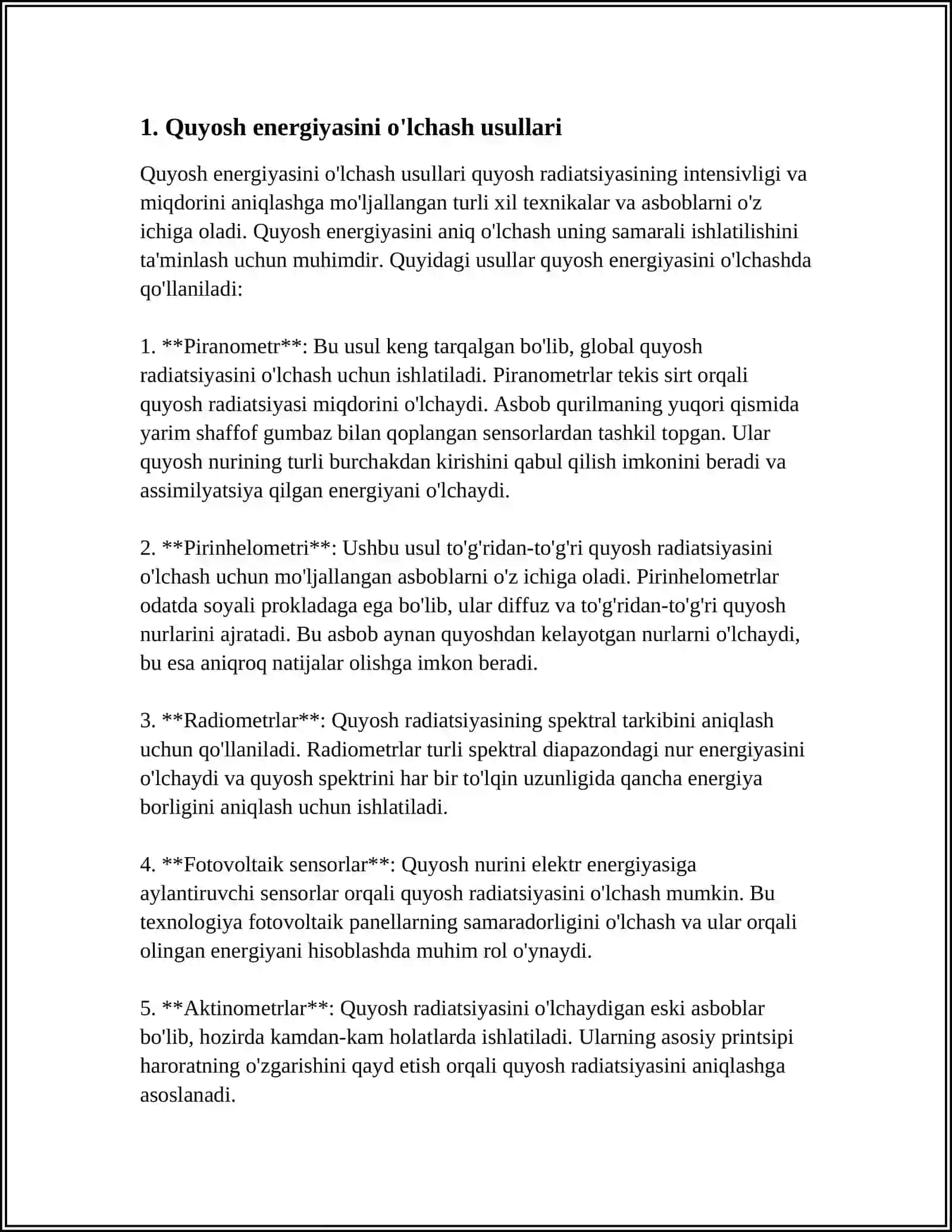 QUYOSH ENERGIYASINI OʻLCHOVCHI ZAMONAVIY QURILMALAR 3