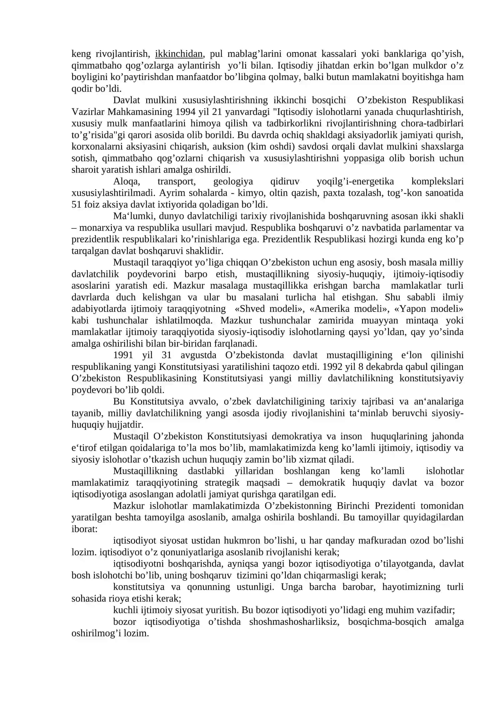 O‘zbekistoning O‘ziga Xos Istiqlol va Taraqqiyot Yo‘li 3
