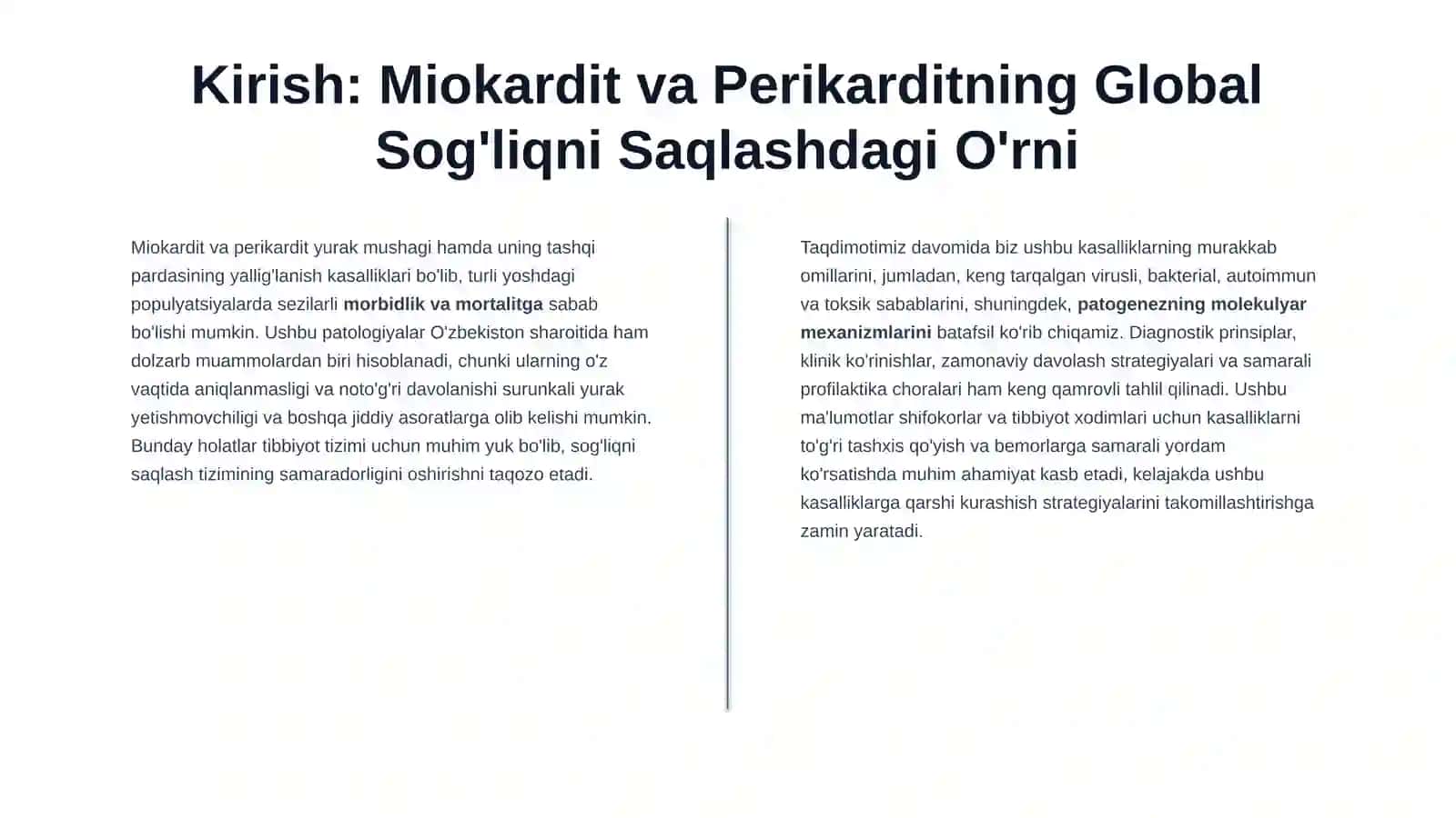 Miokardit.Perikardit. Diagnostika.Etiologiyasi va patogenezi haqida umumiy tushuncha klinikasi davolash va profilaktikasi 3
