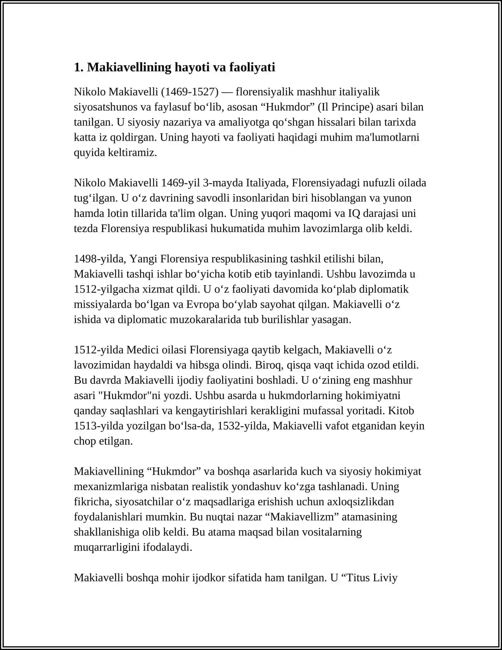 MAKIAVELLINING "HUKMDOR" ASARI BO'YICHA 3