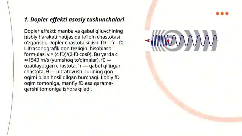 Dopler effekti. Qon oqimi tezligini aniqlash 3