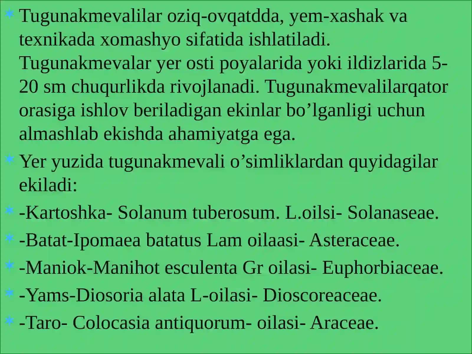 Tugunakmevalilarning ahamiyati va kartoshka biologiyasi va yetishtirish texnologiyasi 3