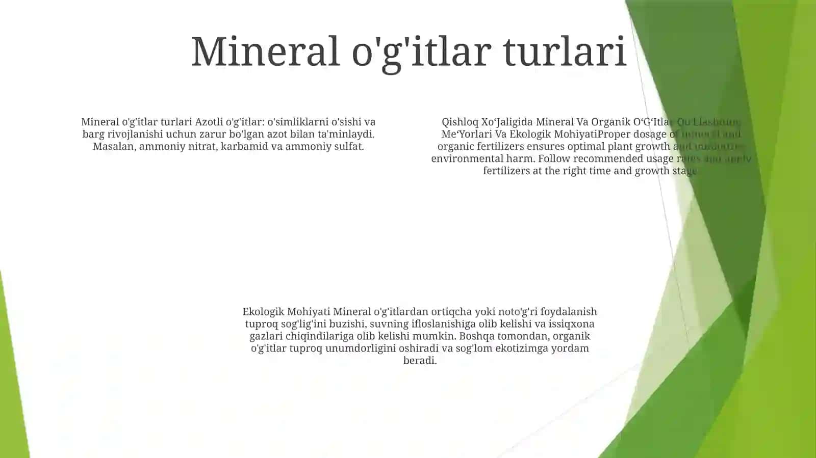 Qishloq Xo‘Jaligida Mineral Va Organik O‘G‘Itlar Qo‘Llashning Me‘Yorlari Va Ekologik Mohiyati 3
