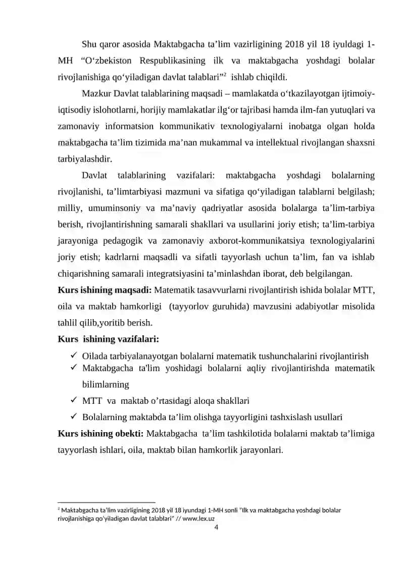 Bolalar matematikasini o'rganuvchilar uchun kurs ishi 3