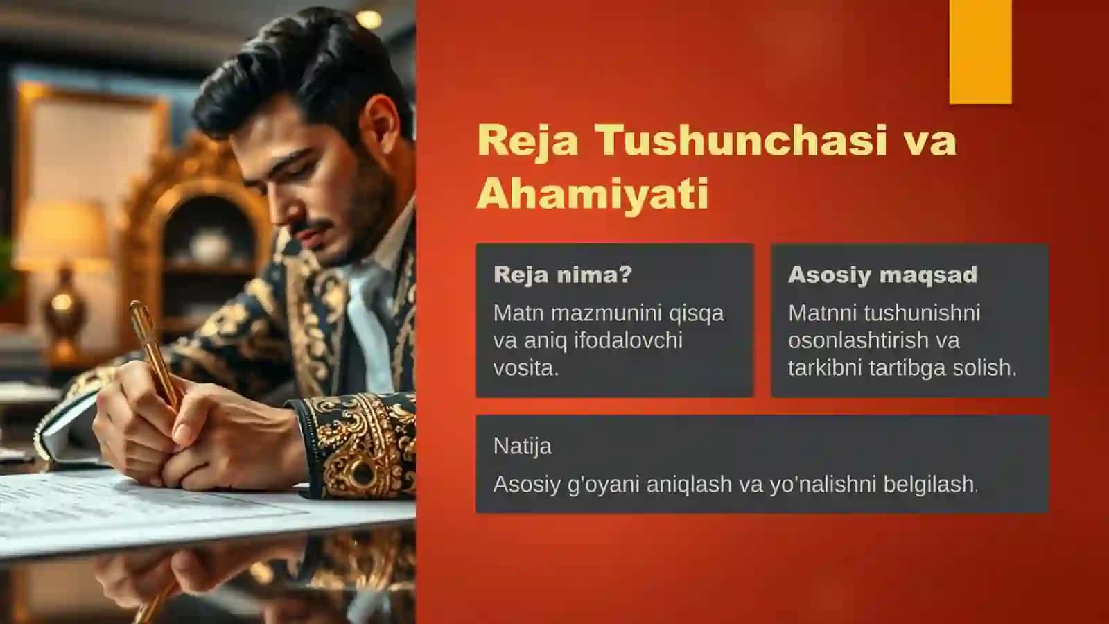 Matnni manoviy qismlarga bo’lish tamoyillari. Reja. Reja turlari 3