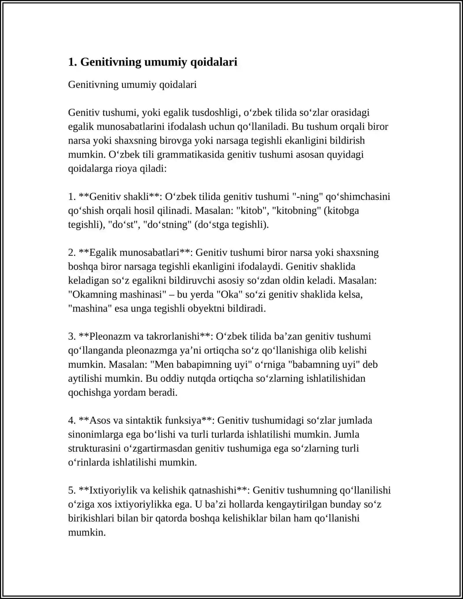 Genitivning umumiy qoidalari 3