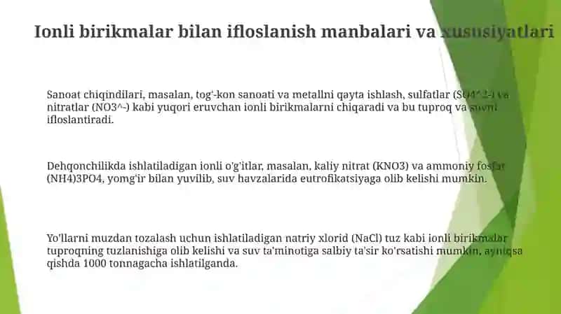 Ionli birikmalar va tuproq suvning ifloslanishi 3