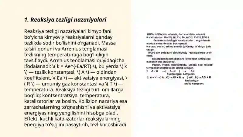 Reaksiyalarning borish imkoniyatlarini belgilovchi faktorlar 3