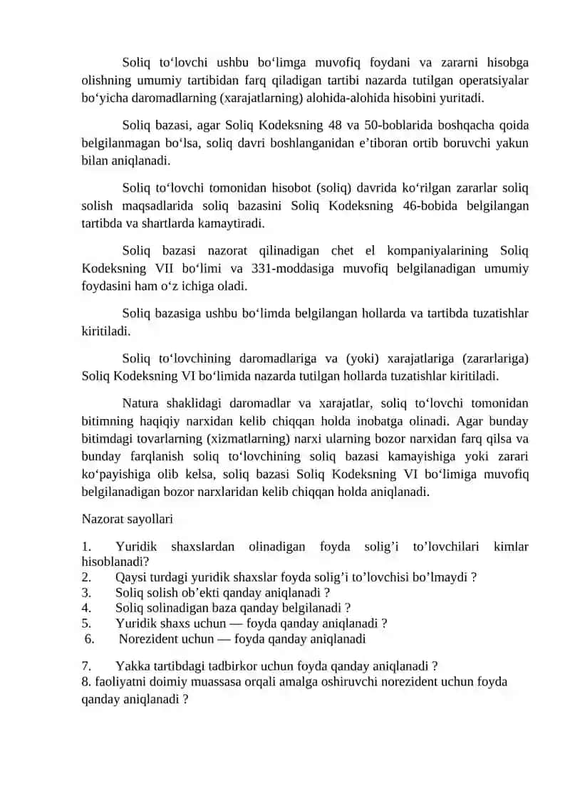 Foyda solig‘ini to‘lovchilari, soliq solish obekti va soliq solish bazasi 3