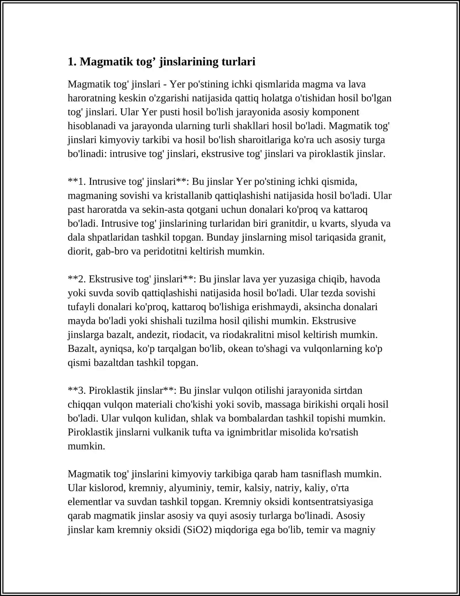 MAGMATIK TOG’ JINSLARINI O’ZBEKISTON HUDUDIDA TARQALISHI 3